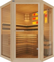 Трехместная угловая финская сауна Comfort из кедра
